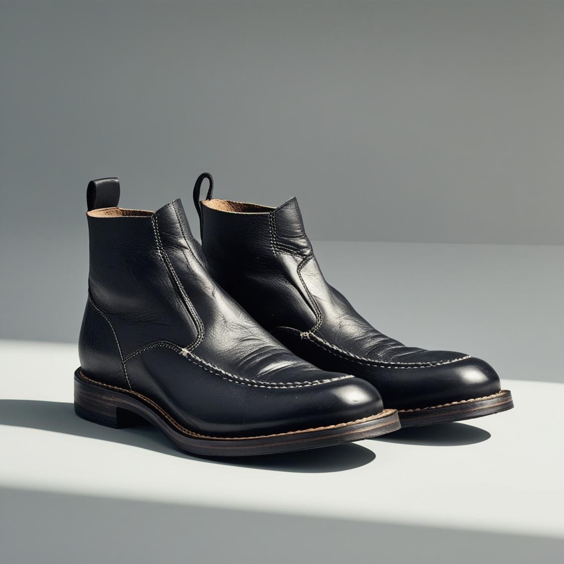 Black leather boots for men