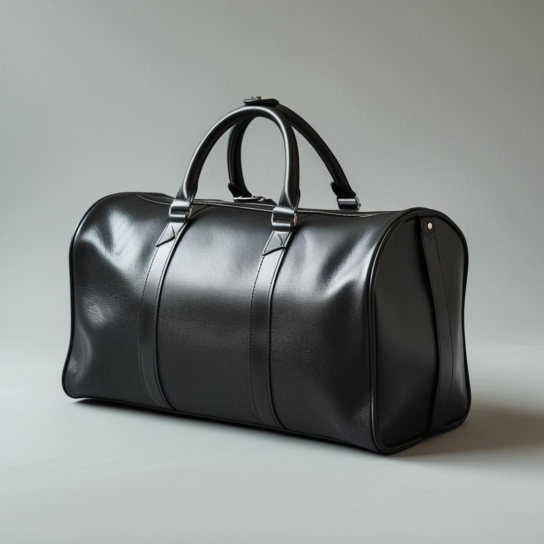 Plain Black Leather Duffle Bag