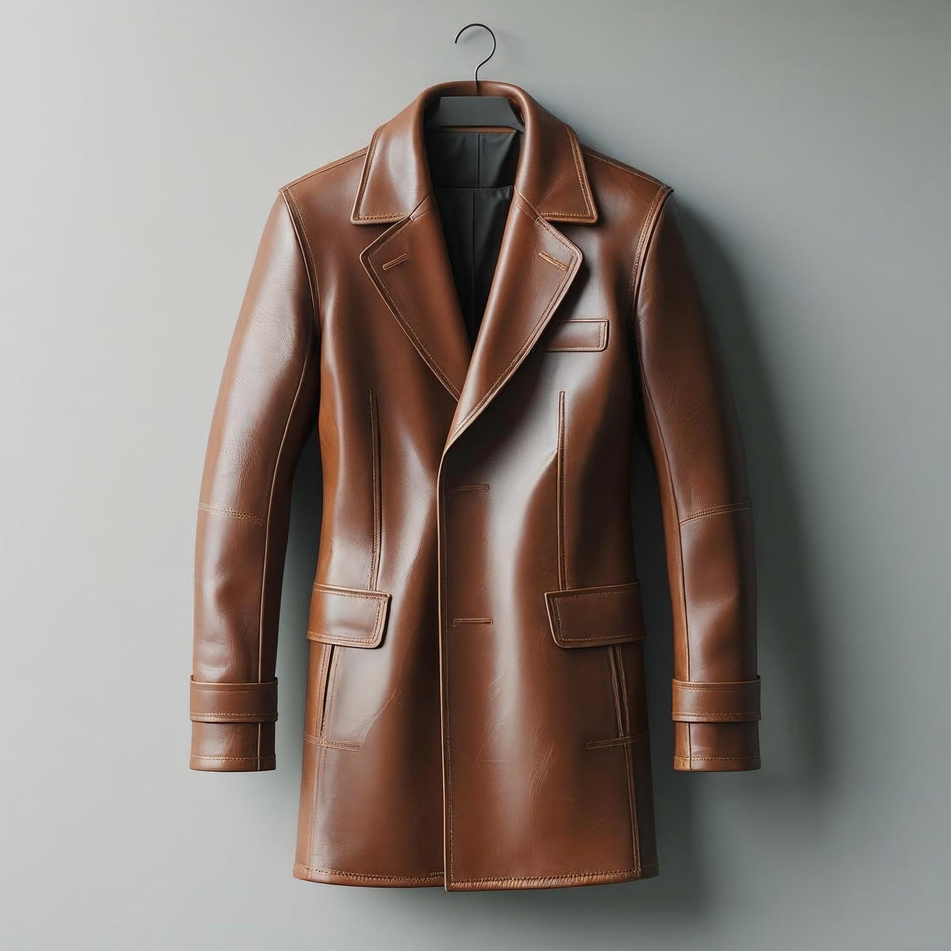 Brown Long Unisex Leather Coat