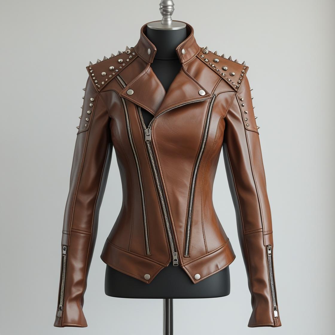 Brown Spiked Leather Jacket