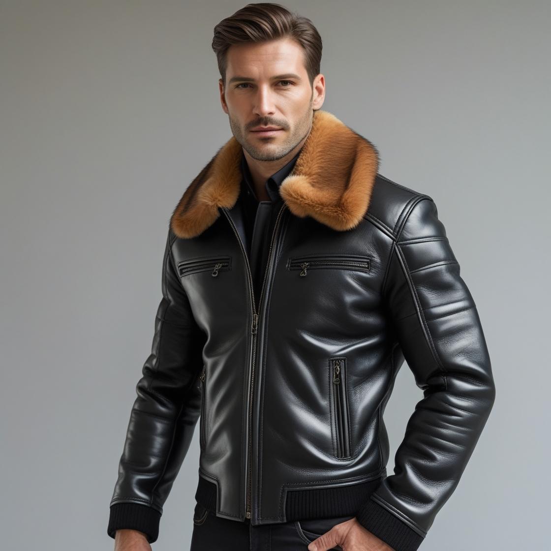 Black Fur Collar Leather Jacket
