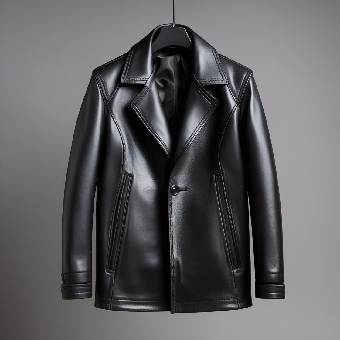 Black Simple Leather Coat for Men