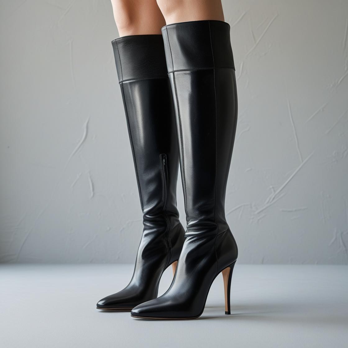 Black Striped Knee Boot