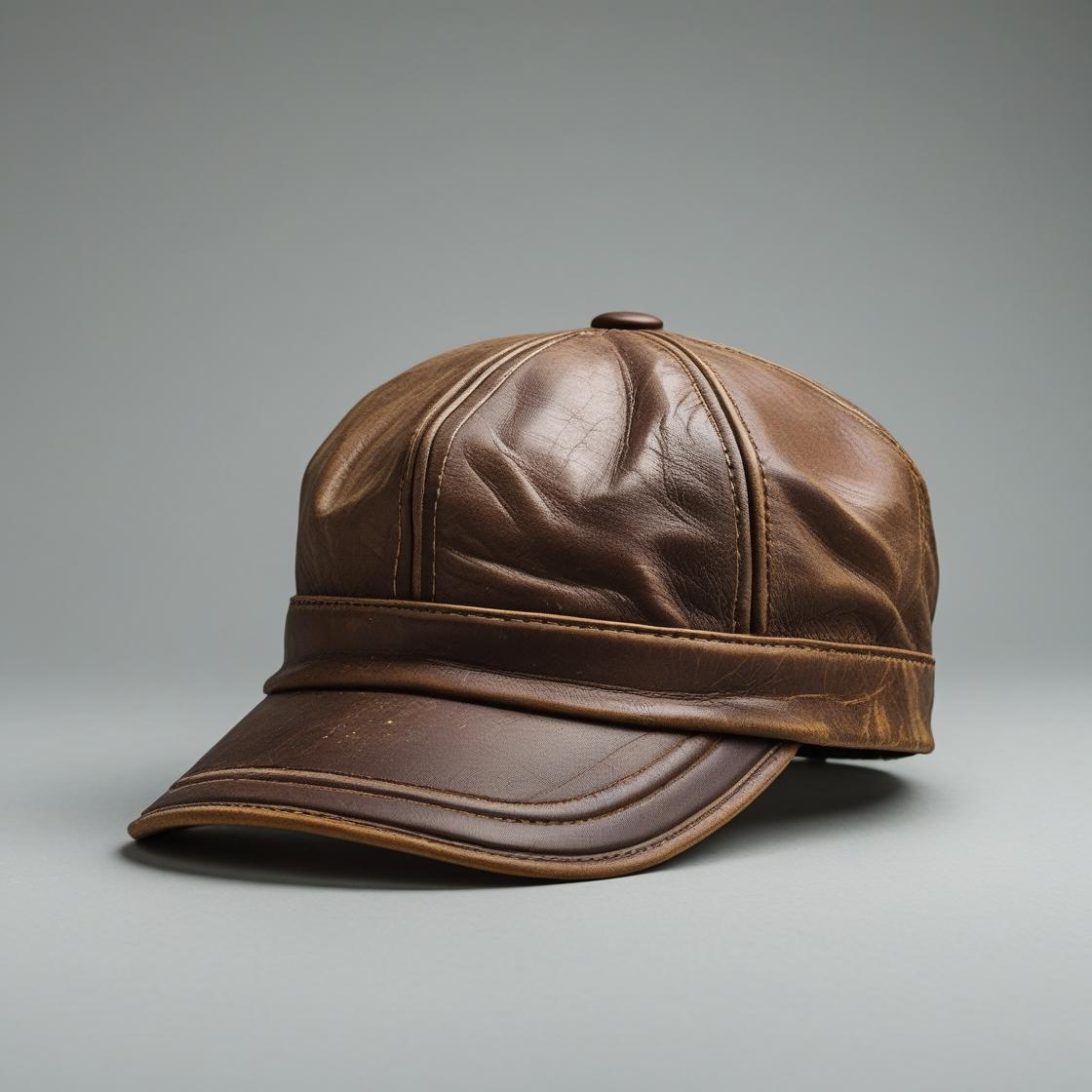 Brown Leather Cap-Beanie