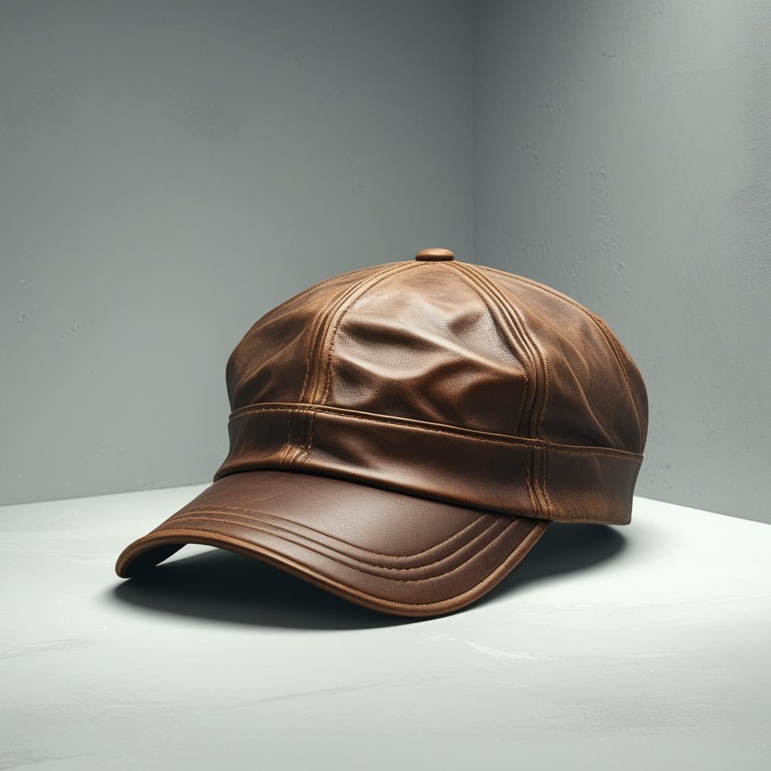 Brown Leather Cap-Beanie