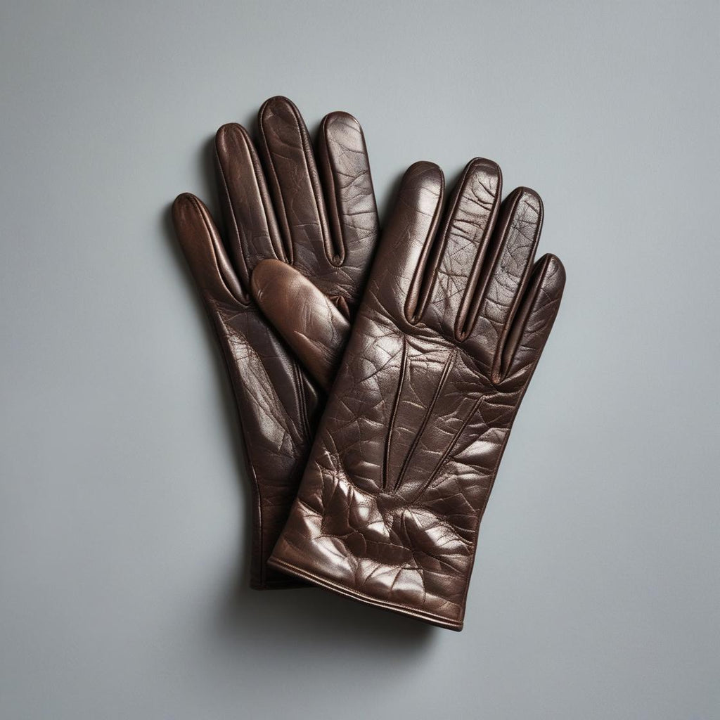 Brown Striped Leather Gloves