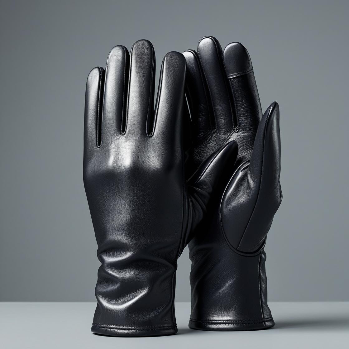 Plain Black Leather Gloves