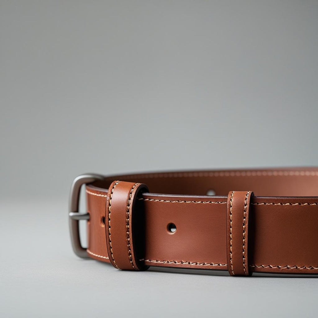 Stitched Brown Leather Belt