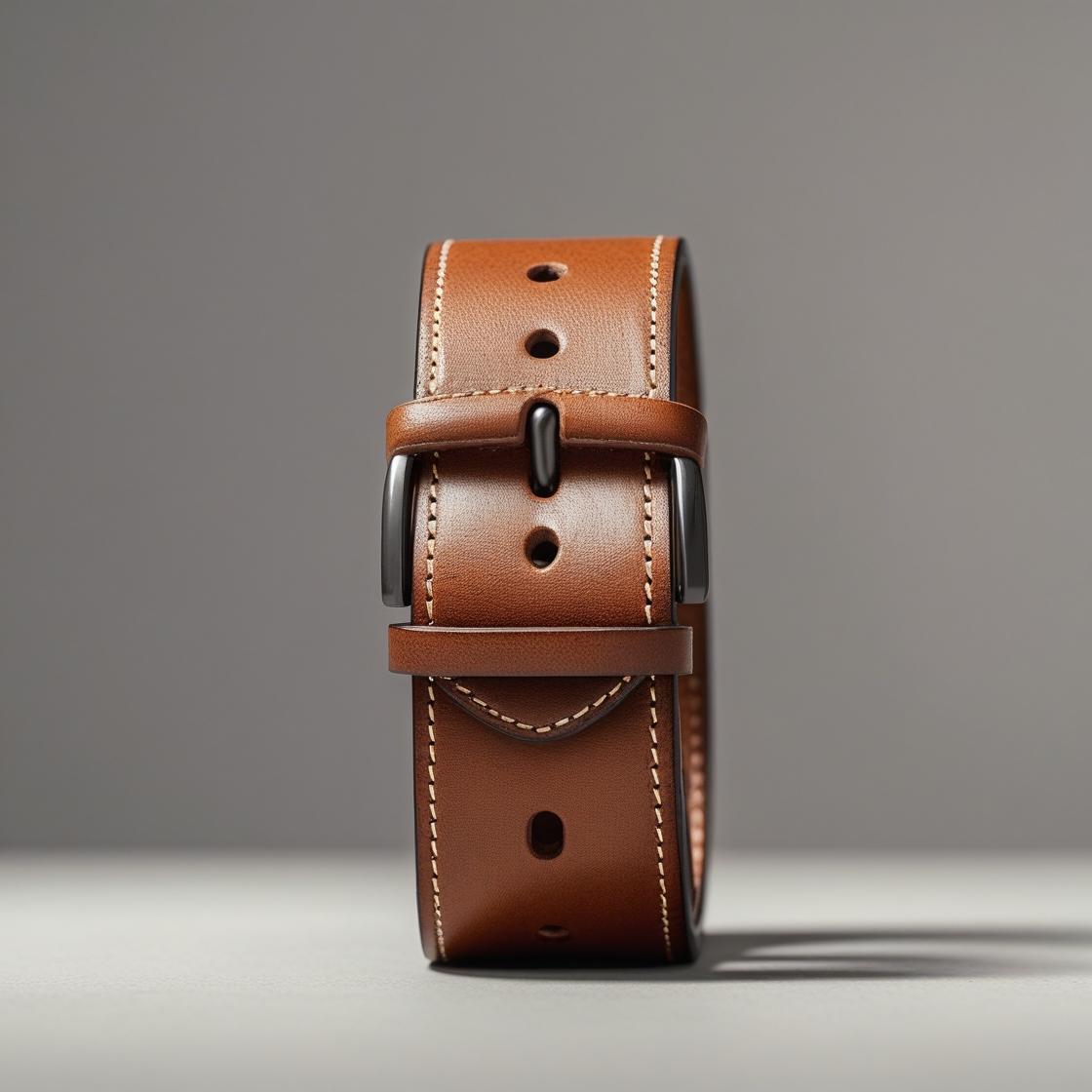 Stitched Brown Leather Belt