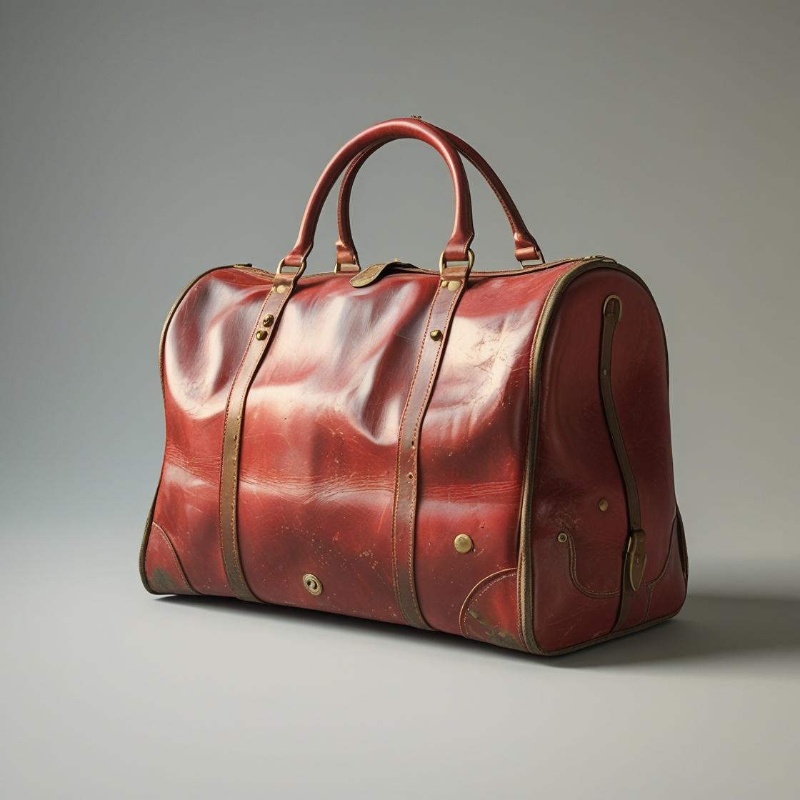 Vintage Red Leather Duffle Bag